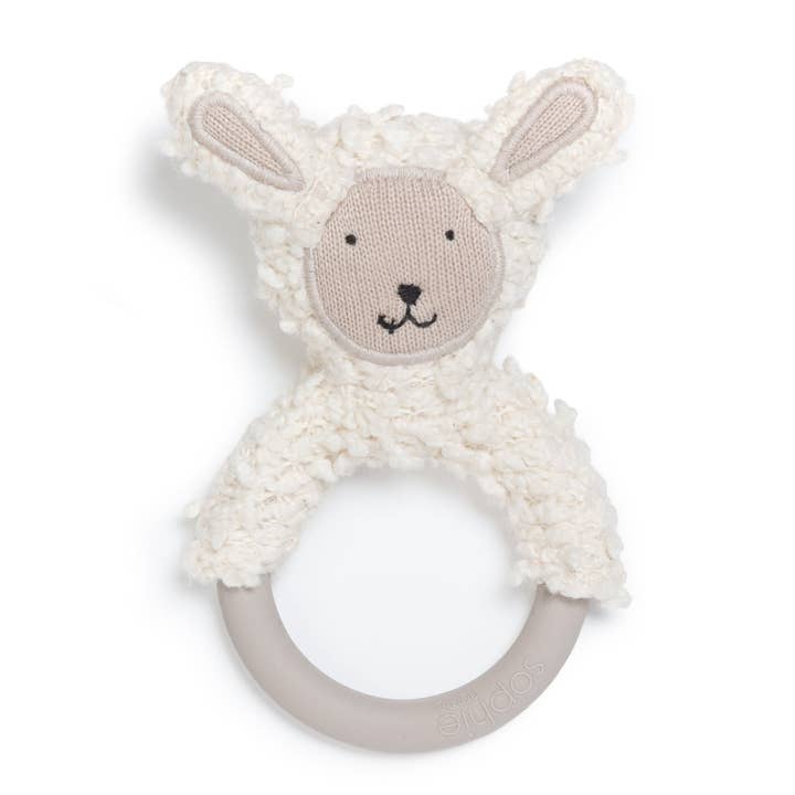 Cotton Knit & Silicone Teether Rattle: Sheep for wholesale by Sophie Home Ltd