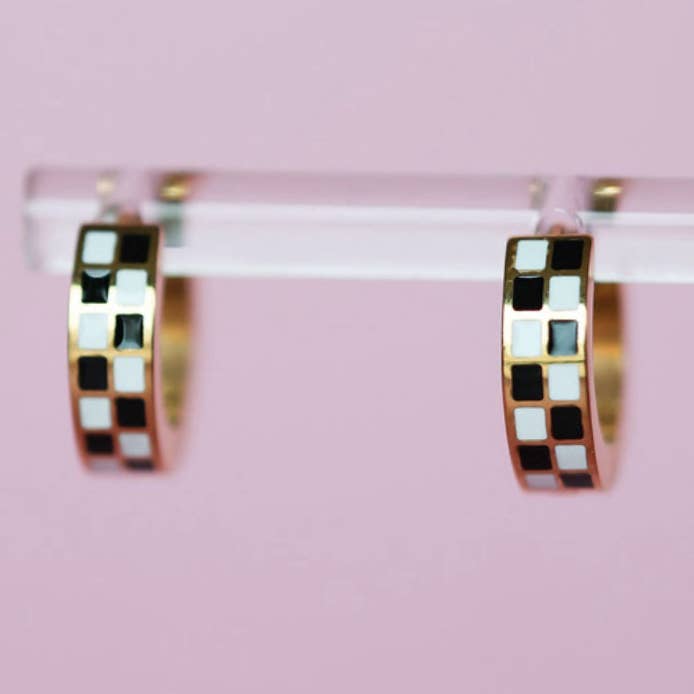 Black/White Checkered Huggies for wholesale by Pierced Co