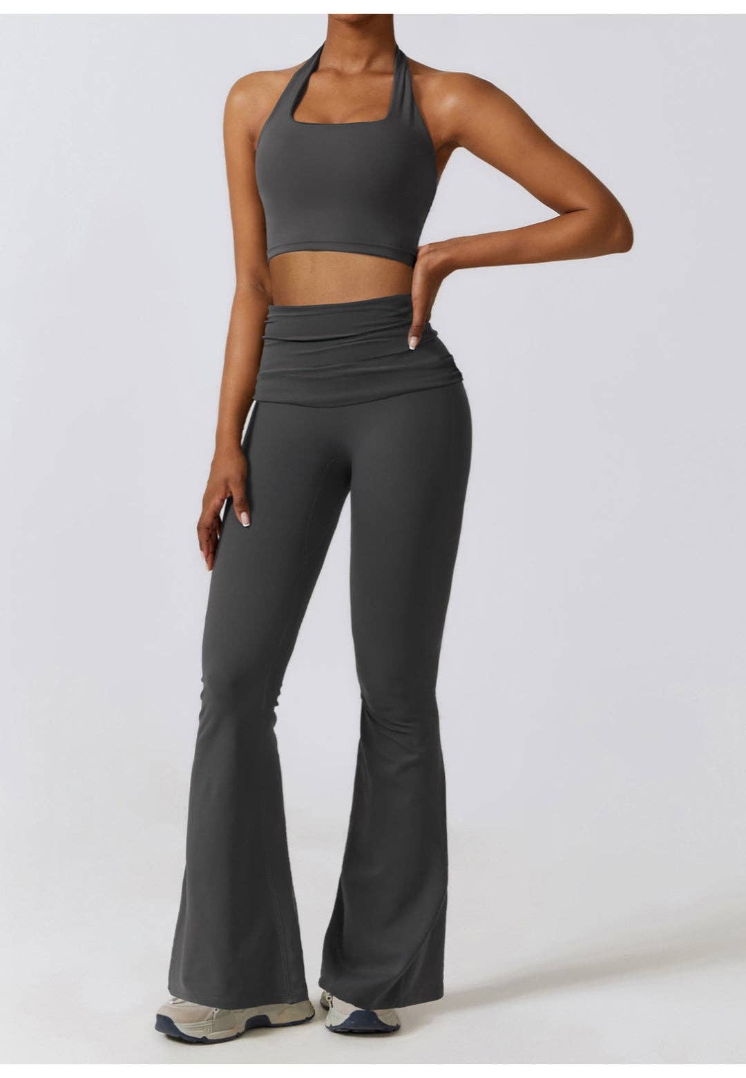 Active by Anna-Kaci - Wholesale Athletic/Lounge Leggings - Women's - Shirred High Waist Flared Leggings3