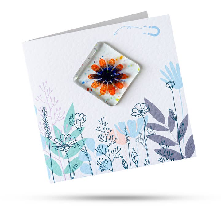 Dreya Glass – Engroshandel Hverdagshilsen kort – Flower MAGNET smeltet glaskort