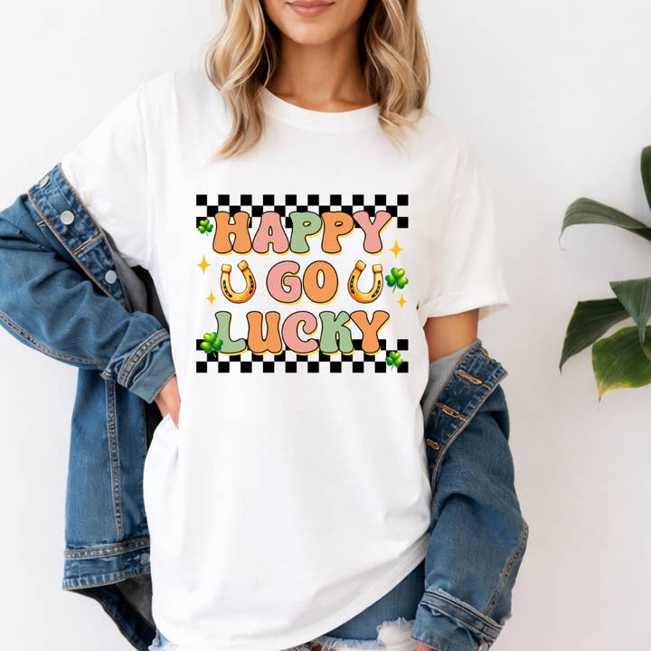Happy Go Lucky St Patricks Day Tee for wholesale by Londas Tees and Tumblers