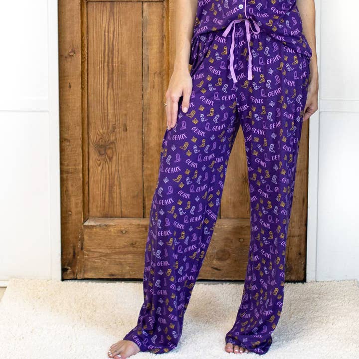 The Royal Standard - Vente Bas de pyjama – femme - Pantalon de nuit Let's Geaux violet/jaune/blanc -Asst.1