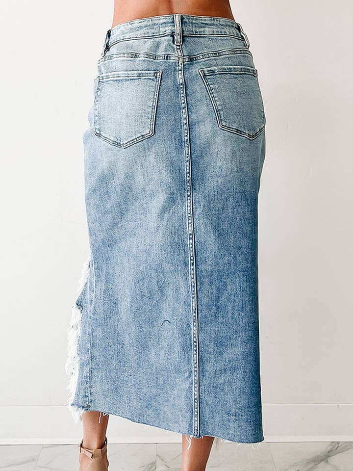 Danim Trendy asymmetrical ripped denim skirt for wholesale on Faire1