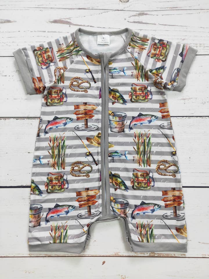 sassy kids palace - Wholesale Jumpsuit - Baby - Baby Boy Fishing Lure Zip Romper