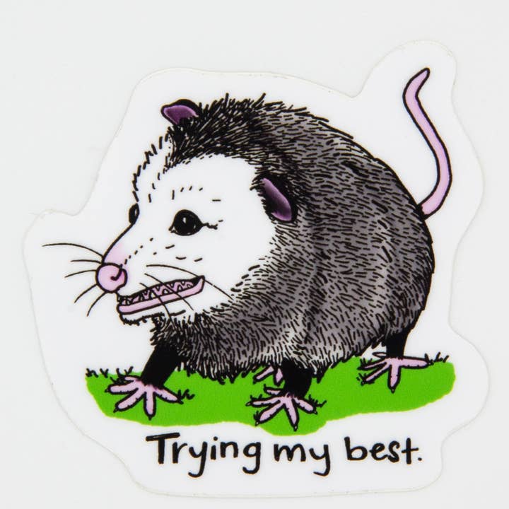 Trying my best Opossum Vinyl Sticker for wholesale by Jennifer Schiano Studio