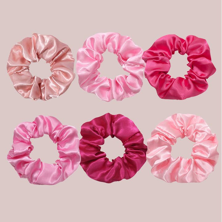 Pink Satin Scrunchie Set – 6pcs Hair Accessories for wholesale by Sparkling Extras