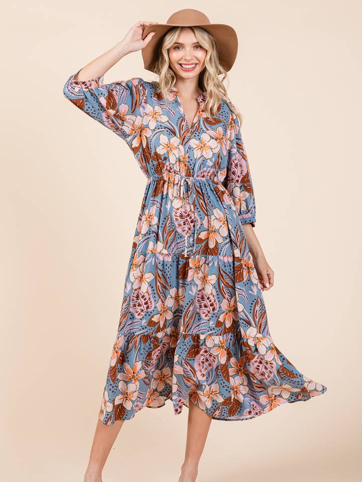 Floral Print Casual Midi Dress, WD62010 for wholesale by GeeGee x Lovelo