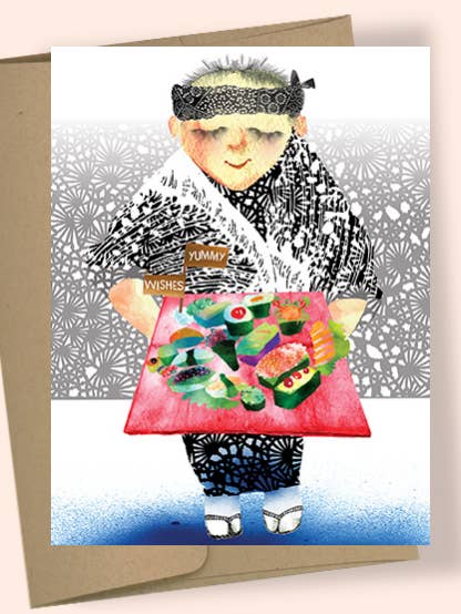 CARTE DE VOEUX AQUARELLE DE SOUHAITS DE SUSHI pour la vente par Studio Masha D'yans