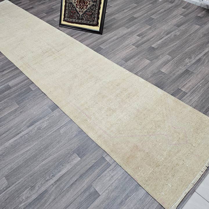 Tappeto turco 3x14 per corridoio e scale, stile vintage, neutro, fatto a mano per la vendita all'ingrosso da parte di MesopotamiaRugs