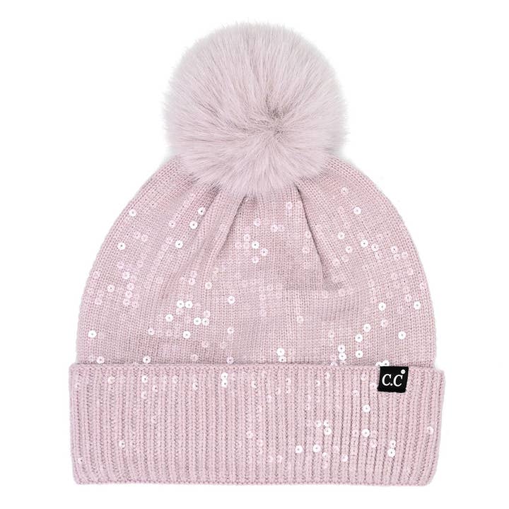 Fashion City - Wholesale Beanie - Women's - Clear Sequined Cuff Beanie with Pom Pom4