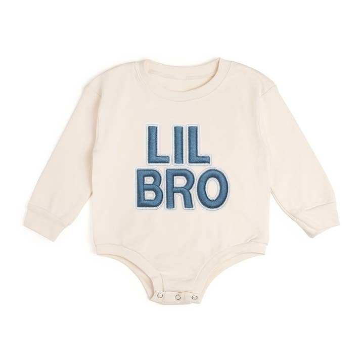 Lil Bro Embroidered Patch Long Sleeve Romper - Family Fun for wholesale by Sweet Wink
