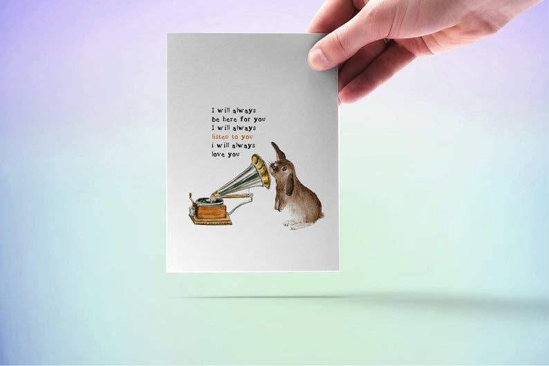 Liyana Studio - Wholesale Love Card - Bunny Loves listening - Love Card2