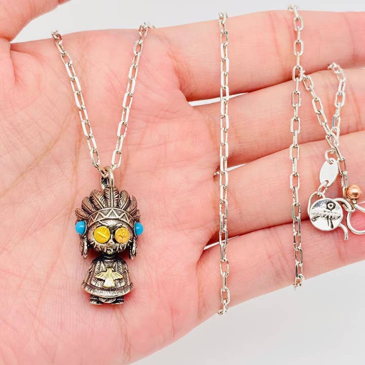 Vintage Indian Warrior Pendant Necklace for wholesale by Mio Queena