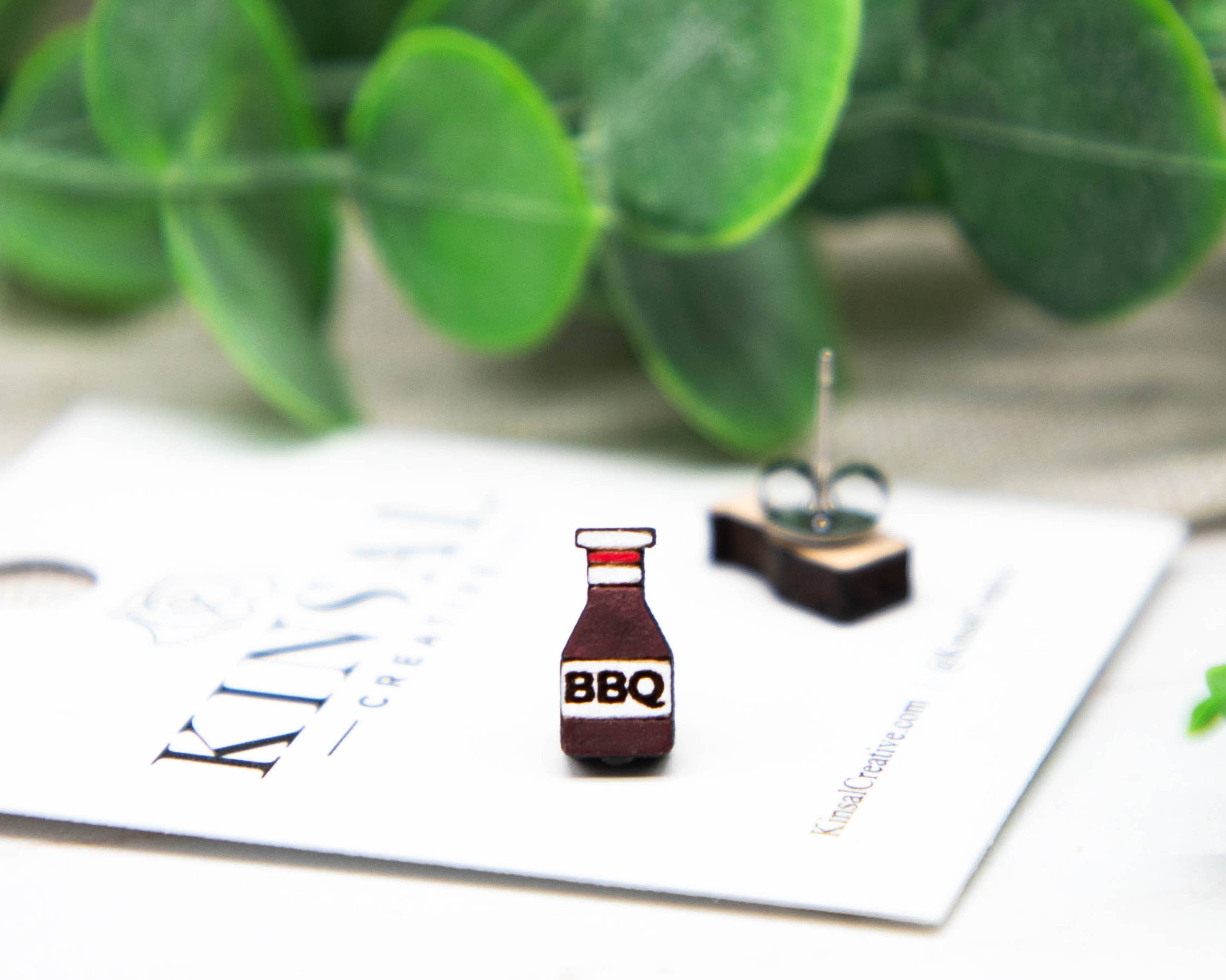 Kinsal Creative - Wholesale Stud/Post Earrings - Barbecue Sauce Wood Stud Earrings1
