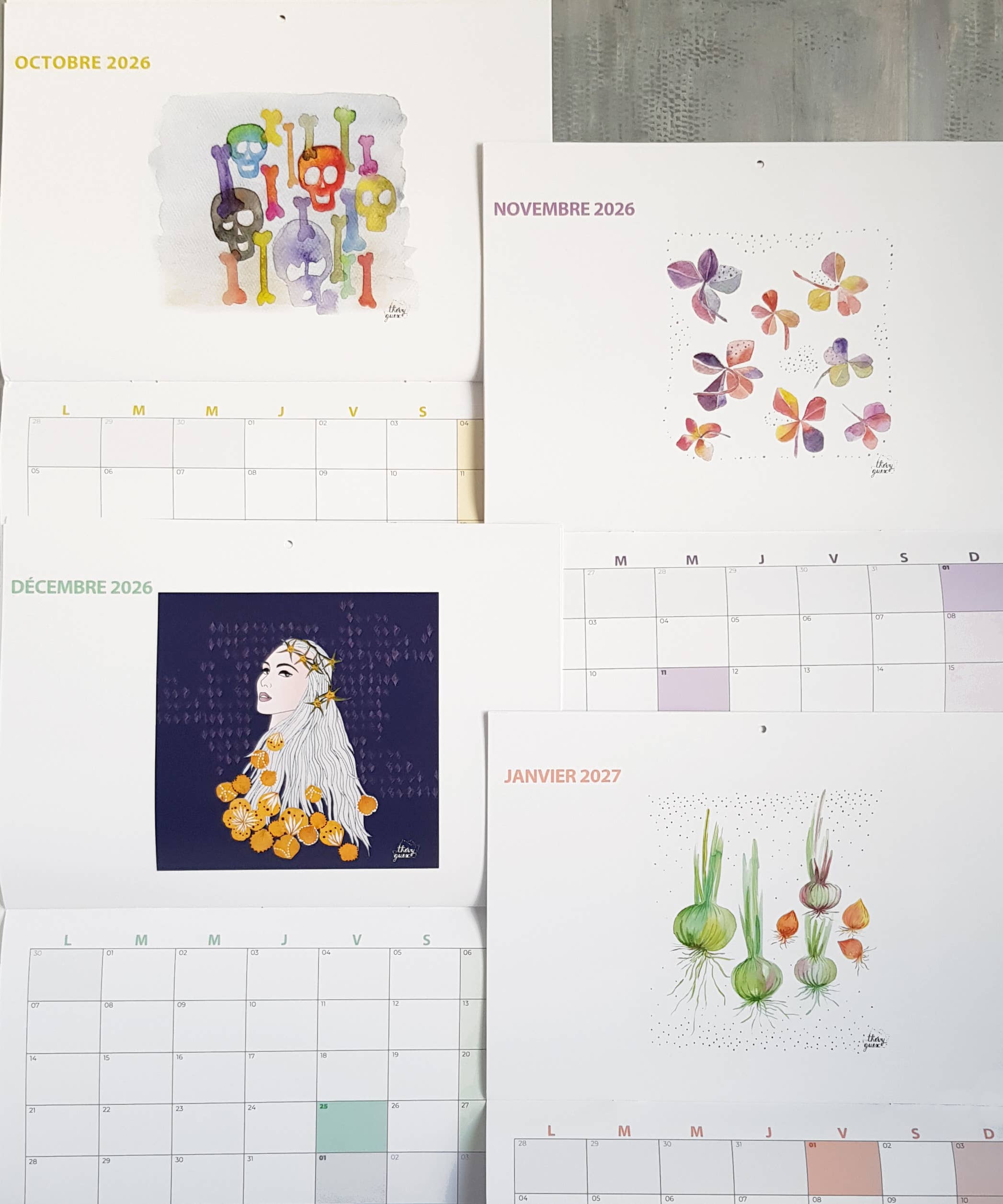 Thévy Guex - Wholesale Calendar - 2026 wall calendar watercolor illustration A3 format7