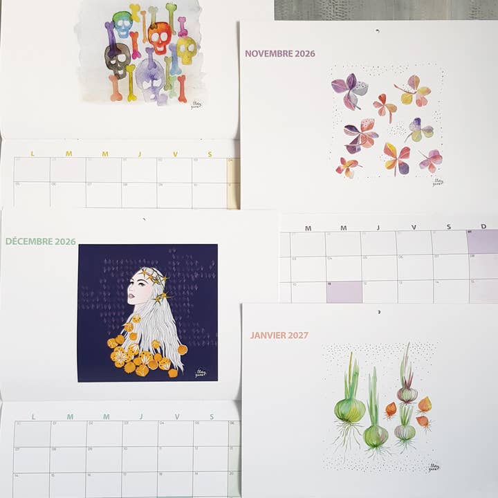 Thévy Guex - Wholesale Calendar - 2026 wall calendar watercolor illustration A3 format7