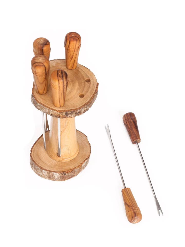 Olijfhouten cocktailprikkerhouder voor wholesale door Holyland Artisans