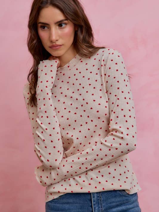 Ditsy Heart All Over Slub Rib Knit Valentine Top for wholesale by Vanilla Monkey