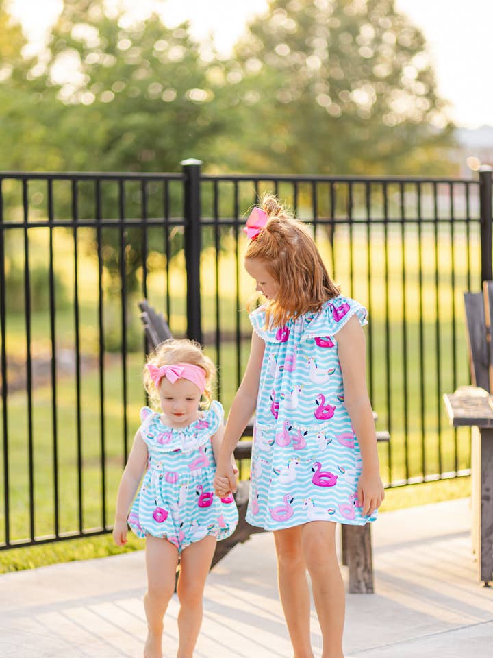 Posh Pickle - Wholesale One Piece Swimsuit - Kids - Pool Party Knit Ruffle Neck Floatie Print Bubble