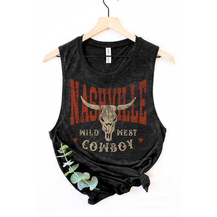 HRTandLUV - Wholesale Tank Top - Women's - NASHVILLE WILD WEST COWBOY GRAPHIC TANK TOP