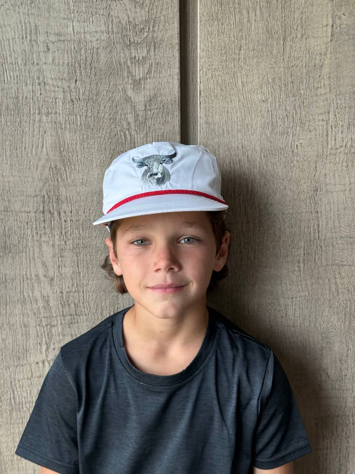 Bull Hat in White with Red for wholesale by Lischka Brothers