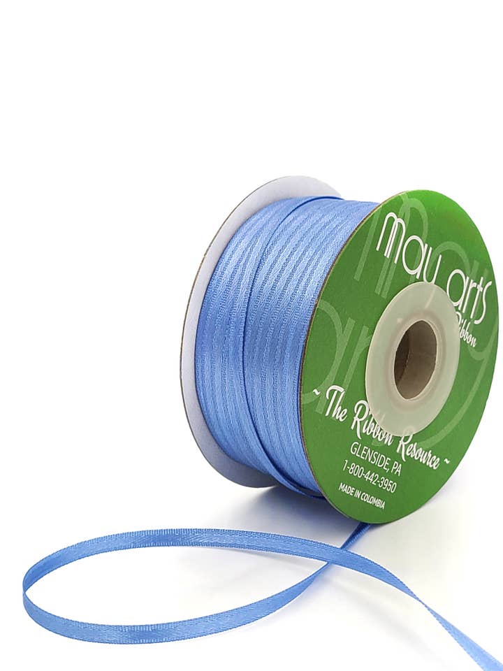 Ruban en satin double face lustré ~1/8 po, bleu poussiéreux pour la vente par May Arts Ribbon