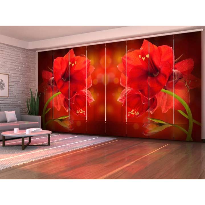 Set of 8 Red Hibiscus Panel Curtains for wholesale by IlyDecor