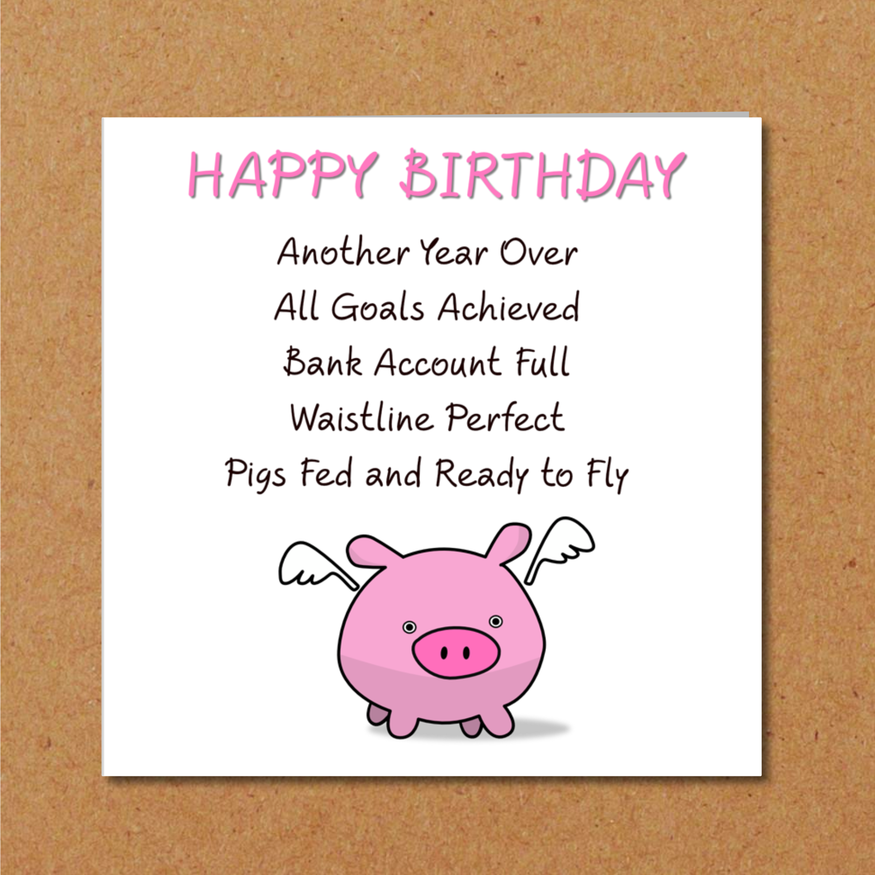Swizzoo Cards – wholesale Birthday card – Funny Birthday Card - Friend Girlfriend Mum Daughter - Pigs might Fly- Funny Humorous Card Piggy Goals Diet1