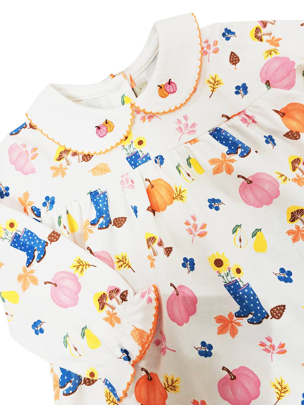 Marco and Lizzy – Romper - Crianças por atacado – Conjunto de pima com estampa de abóbora e xadrez de outono com estampa de abóbora e xadrez2