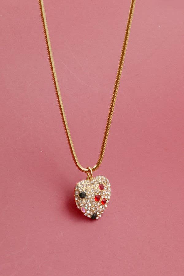 GOLD RHINESTONE HEART X-MAS SNAKE CHAIN NECKLACE | 71N0853 for wholesale on Faire