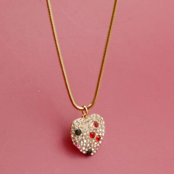 GOLD RHINESTONE HEART X-MAS SNAKE CHAIN NECKLACE | 71N0853 for wholesale on Faire0