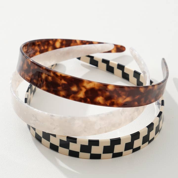 Assorted Core Acetate Skinny Headband | Checkered & Marbled for wholesale on Faire2
