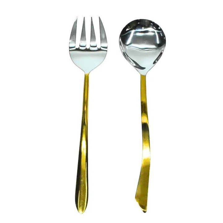 Steel Salad Server Set with Gold Finish Handles for wholesale by The Fair Share
