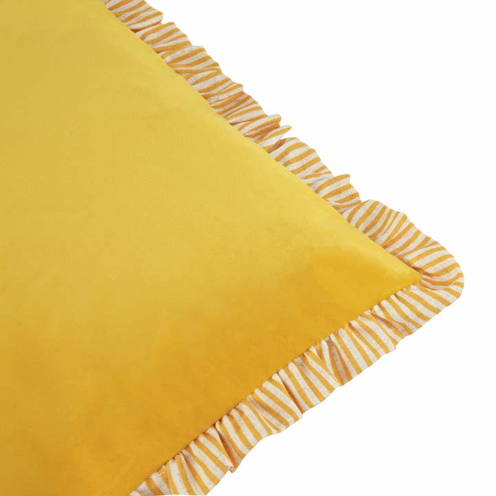 Solene Ruffle Matte Velvet Cushion Yellow for wholesale on Faire3