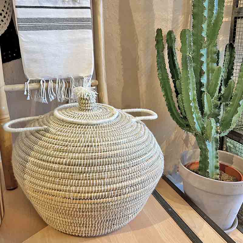 High crafty – wholesale Basket – ✨ ALADIN Basket – Natural & White (Handmade Moroccan Rattan)0