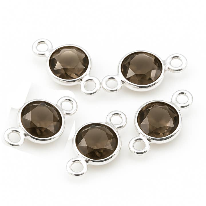 Smoky Quartz 4mm Sterling Silver Bezel Connectors (2-Loop) for wholesale by Only Beads