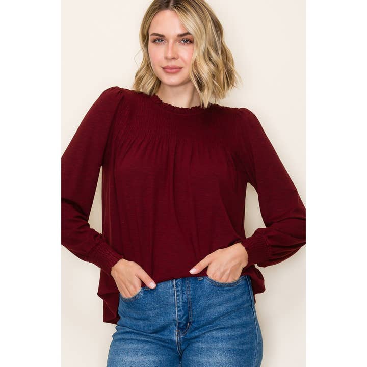 Top in jersey tinta unita con petto arricciato per la vendita all'ingrosso da parte di STACCATO