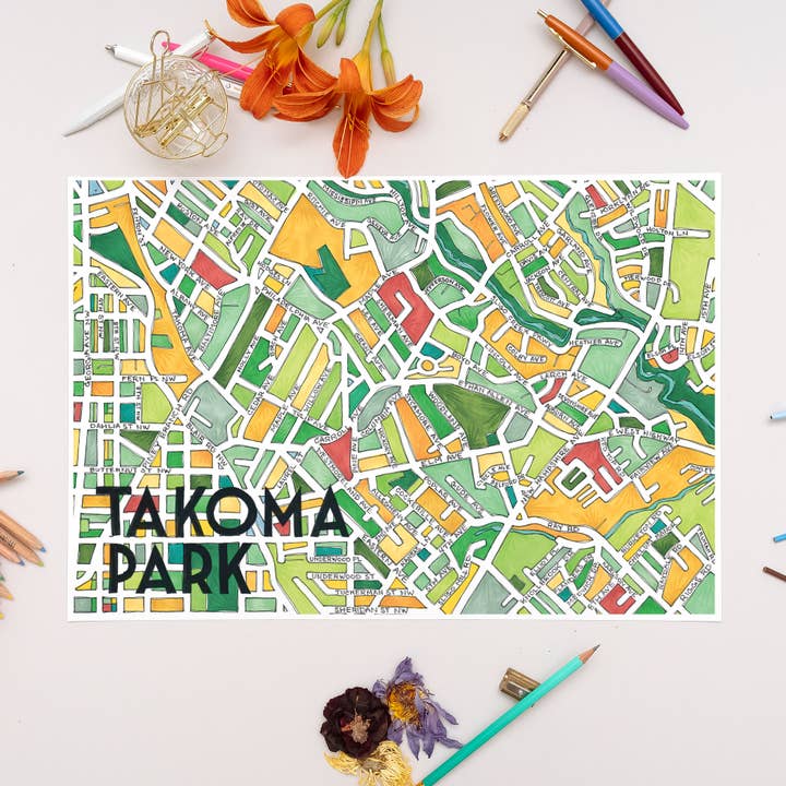 Takoma Park Map Art Print for wholesale by Terratorie Maps + Goods