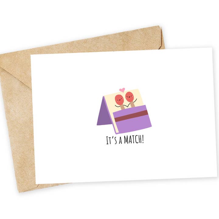 Match Greeting Card for Couples and Online Dating for wholesale by Chewy Lemon Studio
