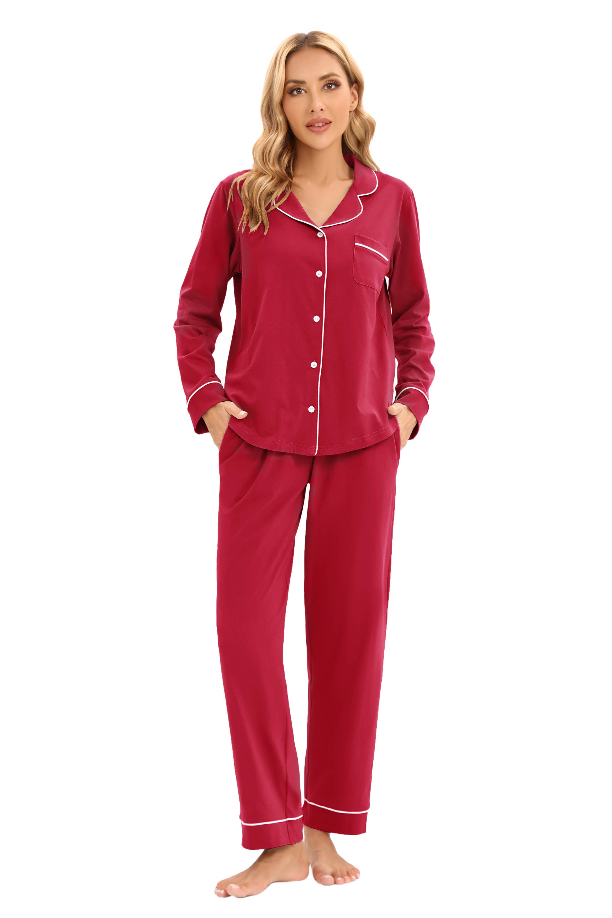 GEXWORLDWIDE - Vente Haut et bas de pyjama – femme - Ensemble de pyjama femme 100 % coton à manches longues multicolore11