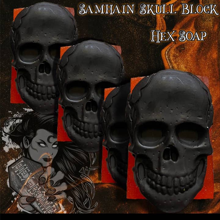 Samhain skull soap block hexsoap for wholesale by Hexbomb ltd