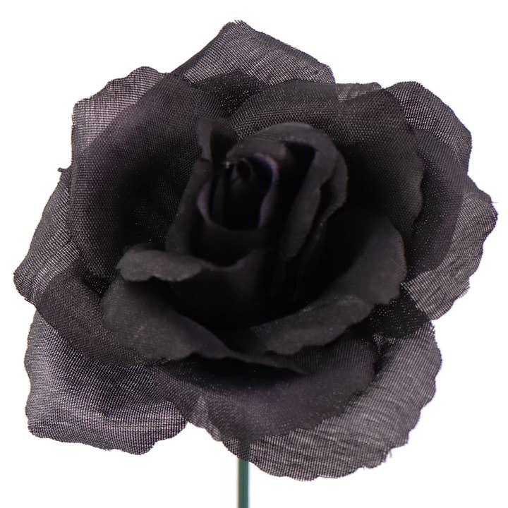 Larksilk - Wholesale Artificial Flowers - Black Silk Rose Picks | 50 Pack - 8In X 3In.