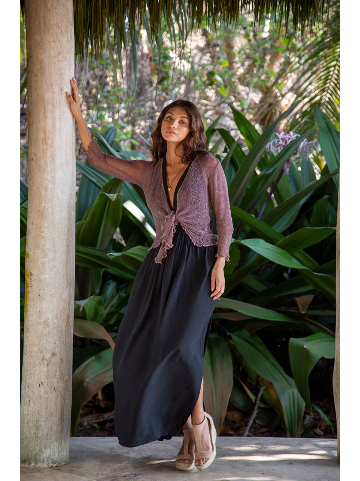Bali Prema - Wholesale Cardigan - Women's - Summer Knit Sheer Cardigan Bolero Shrug Cover in Pink Chocolate
