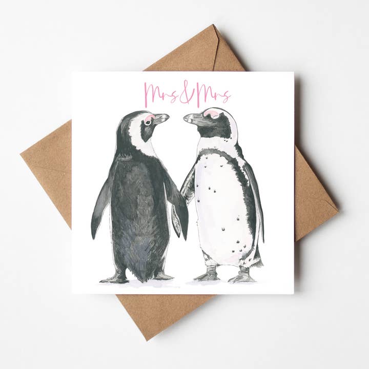 Fru & Fru Penguin, fyrkantigt engagemang, jubileumskort för wholesale av By Antonia Illustration