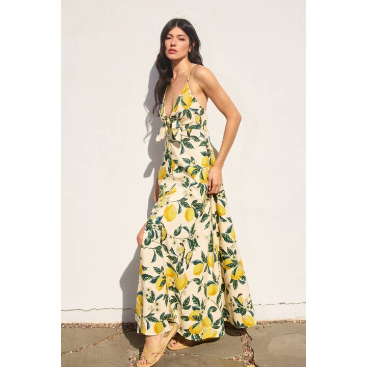 LEMON GARDEN Vintage Lemonade Knot Front Maxi Dress for wholesale on Faire1