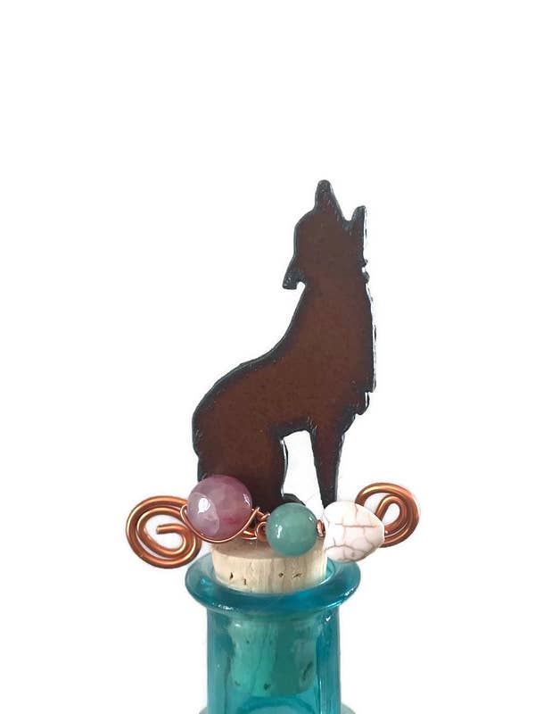 Rustic Wine Cork COYOTE shape with beads and wire for wholesale by The Rustic Barn