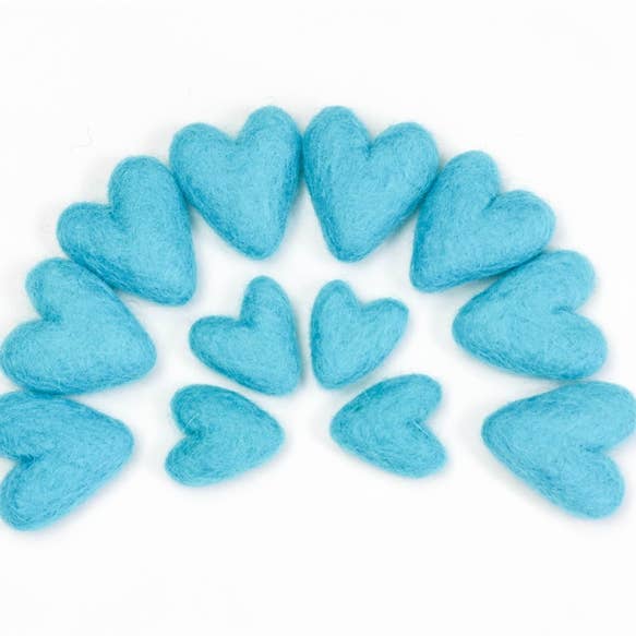 Felt Hearts Cyan 3 cm and 4 cm - 10 pcs for wholesale by The Felt Pod