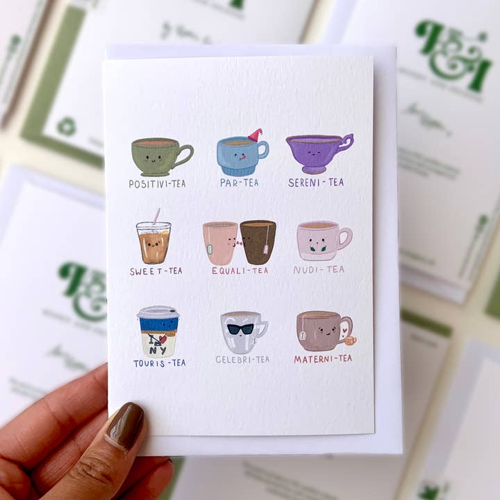 Types of Tea - Puns Card | Cafe De Pun for wholesale by Honey and Incense