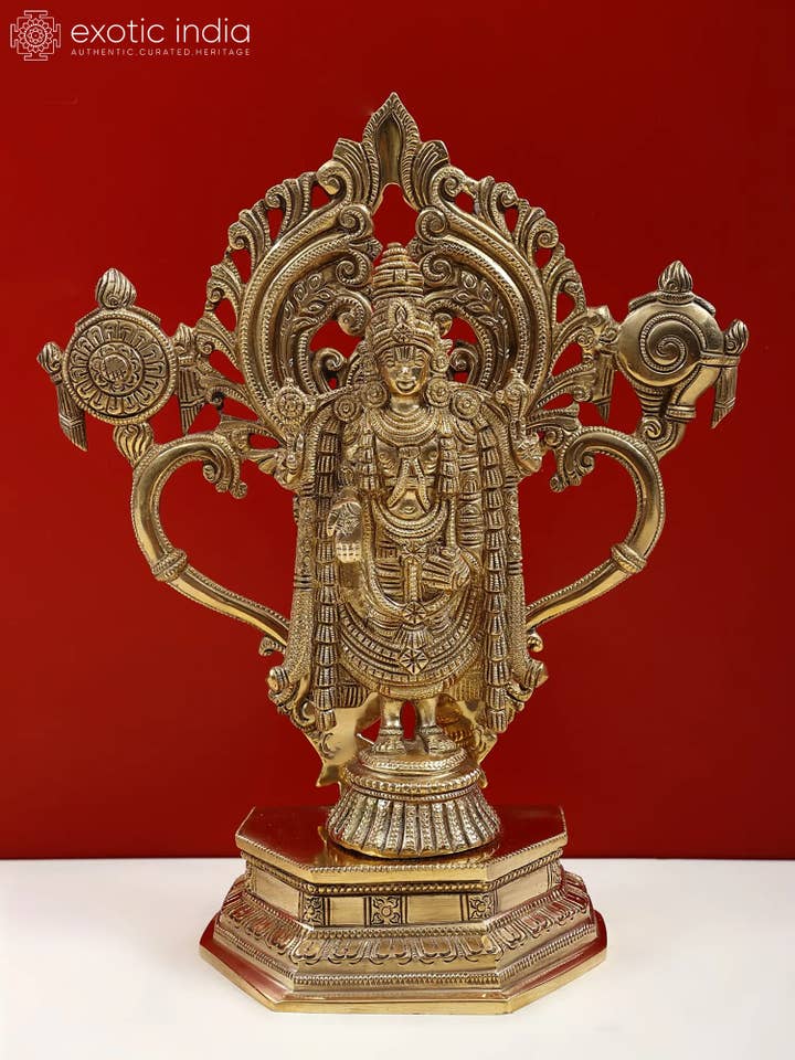 11" Brass Tirupati Balaji | Handmade Brass Statue for wholesale by Exotic India Art