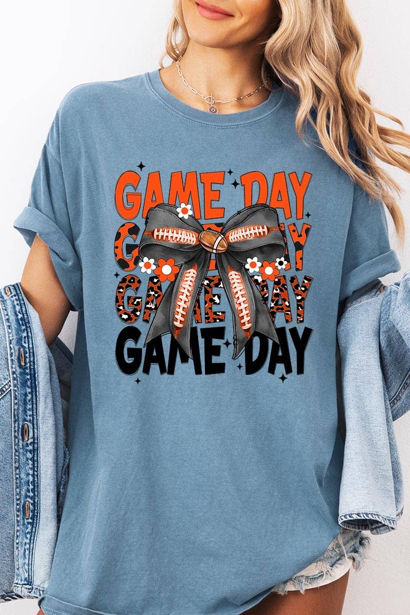 Pink Irene Wholesale – wholesale Tröjor – Dam – Orange Black Football GameDay Bow Plaggfärgad T-shirt14